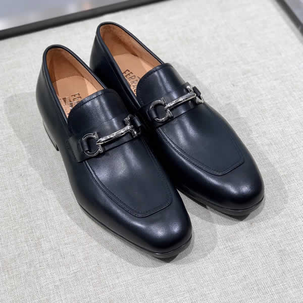 Ferragamo High Quality Black Leather Men Shoes Loafers Fashion Brand Men Driving Shoes 